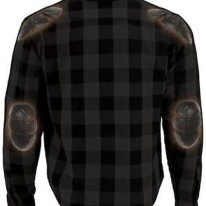 Mens Motorcycle Lightweight Waterproof CE armor Blk/White & Gray Checkered Flannel Riding Jacket Shirt
