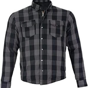 Mens Motorcycle Lightweight Waterproof CE armor Blk/White & Gray Checkered Flannel Riding Jacket Shirt
