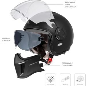 TRIANGLE Open Face Motorcycle Helmet 3/4 Half for Men with Extra Clear Visor Cruiser Scooter Street Bike DOT Approved Unisex-Adult