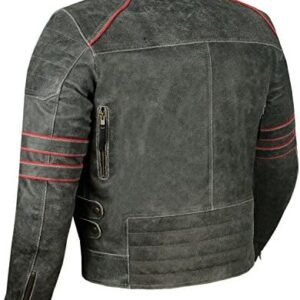 Men’s Brotherhood Classic Leather Motorcycle Jacket, Vintage Distress Ventilated Removable CE Armor Biker Jacket