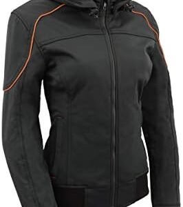 Milwaukee Leather MPL2764 Women’s Black Soft Shell Armored Motorcycle Racing Style Jacket with Hoodie