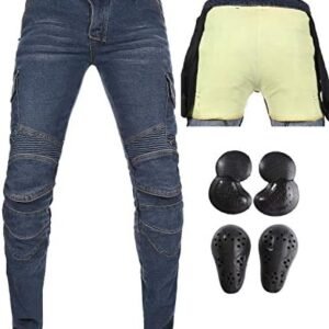 Men’s Motorcycle Motorbike Riding Jeans with Lining Armor Knee Hip Pads Overpants