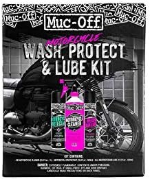 Muc Off Motorcycle Wash, Protect and Lube Kit - Motorcycle Cleaning Kit, Motorcycle Detailing Kit - Includes Motorcycle Cleaner and Chain Lube