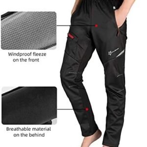 ROCKBROS Cycling Pants for Men Windproof Thermal Fleece Winter Athletic Bike Pants Cold Weather for Running Hiking