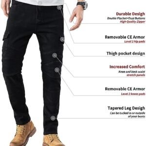 CTBQiTom Motorcycle Pants for Men Motocross Riding Pants Motorbike Riding Denim Jeans Adventure Trousers with CE Armor