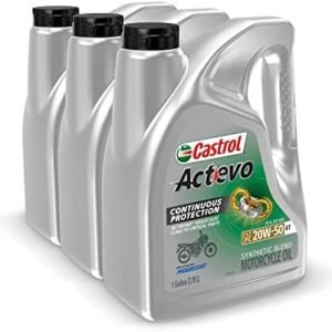 Castrol Actevo 4T 20W-50 Synthetic Blend Motorcycle Oil, 1 Gallon, Pack of 3