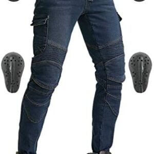 Men’s Motorcycle Riding Pants Denim Jeans Protect Pads Equipment with Knee and Hip Armor Pads VES6 (Black, XL=34)