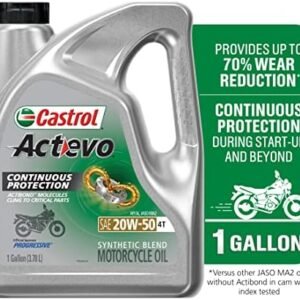Castrol Actevo 4T 20W-50 Synthetic Blend Motorcycle Oil, 1 Gallon, Pack of 3