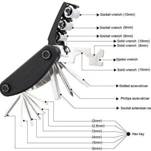 Nuoxinus Motorcycle Bike Mechanic Repair Tool Kit with 16 In 1 Multi-Function Allen Key Multi Hex Wrench Screwdriver for Home Outdoor Travel Camping Sport Bicycle Cycling