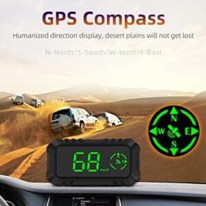 Digital GPS Speedometer, ACECAR Universal Car HUD Head Up Display with Speed MPH, Direction, Driving Distance, Overspeed Alarm HD Display, for All Vehicle