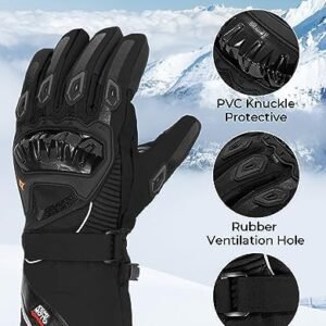 KEMIMOTO Winter Motorcycle Gloves, Rainproof Riding Gloves with Touchscreen, Motorcycle Winter Gloves for Men, Warm Motorcycle Gloves for Riding, ATV, UTV, Snowmobile – Black, X-Large