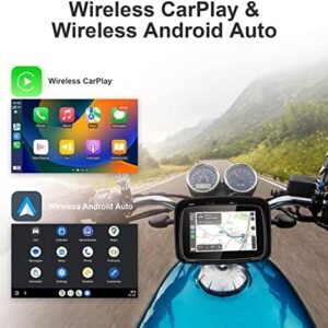 Tenbaba Carplay Screen for Motorcycle, Wireless Apple Car Play & Wireless Android Auto GPS Navigation for Motorcycle, 5″ Waterproof Portable Apple Carplay/Android Auto, Support Siri/Google Assistant