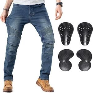 CTBQiTom Men’s Motorcycle Pants Motocross Riding Jeans Adventure Motorbike Pants with Knee and Hip CE Armor Protector Pads