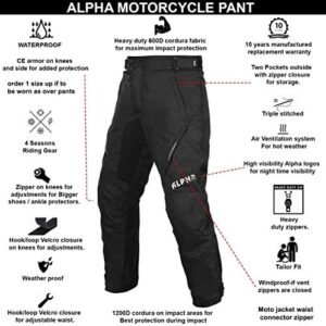 All Season Motorcycle Pants Men Motocross Offroad Overpants Touring Adventure Dual Enduro Waterproof CE Armor (Black, Waist 34″-36″ Inseam 30″)