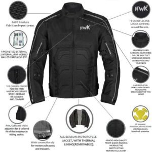 HWK Spyder Motorcycle Jacket for Men with Weather Resistant Cordura Textile Fabric for Enduro Motocross Motorbike Riding and Impact Protection Armor, Dual Sport Motorcycle Riding Jacket (Black, XL)