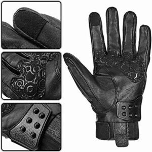 ILM Alloy Steel Leather Hard Knuckle Touchscreen Motorcycle Bicycle Motorbike Powersports Racing Gloves (L, (Leather) Black) Model 10CL